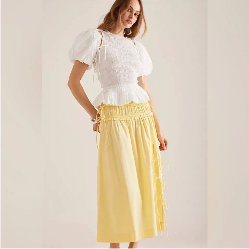 Damson Madder Charlotte Midi Skirt in Yellow - Picture 8 of 11